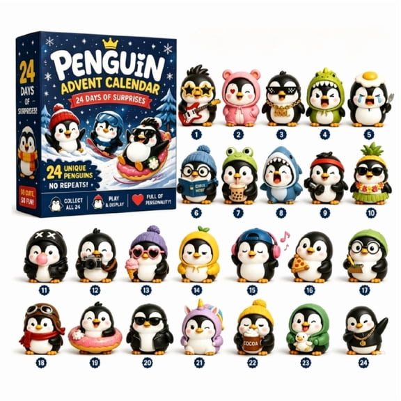 Penguin Advent Calendar 24 Day Christmas Countdown Blind Box with 24 Unique Penguin Figurines Collectible Holiday Surprise Gift for Kids Family
