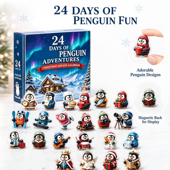 Penguin Adventures Advent Calendar Mystery Box 2D Figure Countdown Set Surprise Pieces Seasonal Display 24 Days 24 Piece