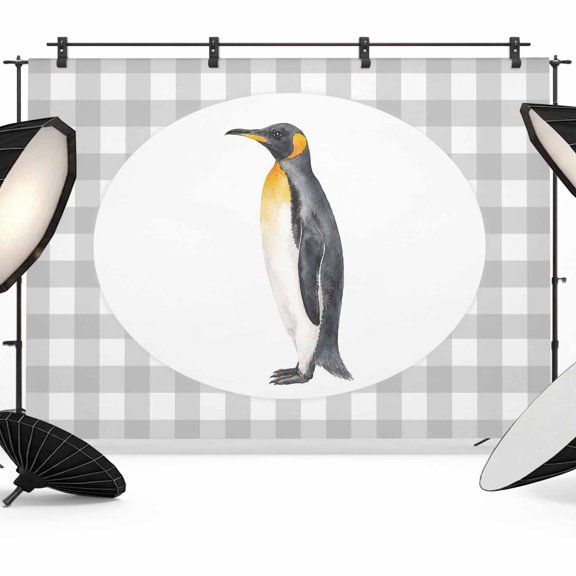 Penguin Backdrops for Photography, Gray Plaid Modern Funny Animal Pattern Fabric Photo Background Sturdy Studio Props for Photo Studio, Video Recording, Booth & Photoshoot 7x5ft