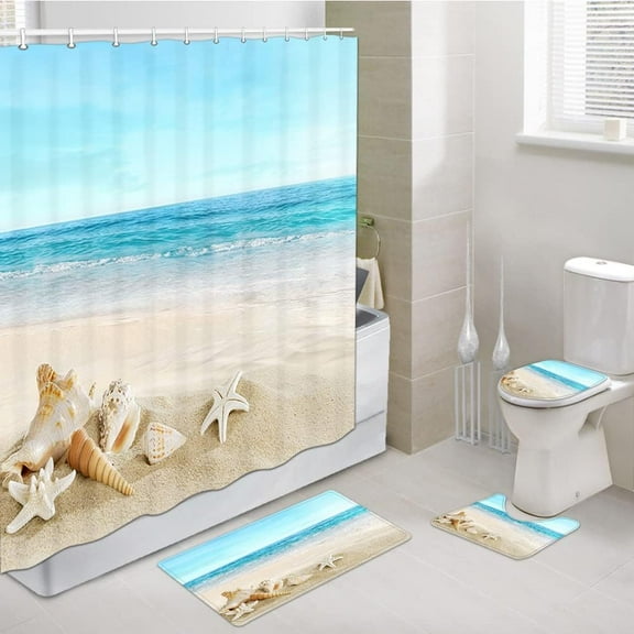 Penguin Bathroom Sets with Shower Curtain set and Rugs, Funny Animal Penguins Pole Wildlife with Beige Stripes Design Shower Curtains with Toilet Lid Cover and Bath Mat and 12 Hooks