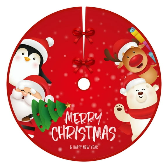 Penguin And Bear Christmas Tree Skirt 90cm - Festive Holiday Decoration for Christmas Trees, Adding Cheerful Charm to Your Seasonal Decor and Creating a Cozy Atmosphere
