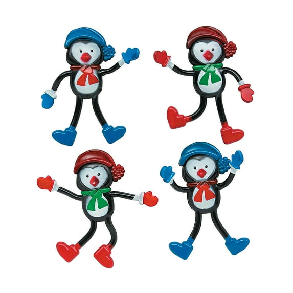 4" Penguin with Hat & Scarf Black & White Vinyl Bendables - 24 Pieces