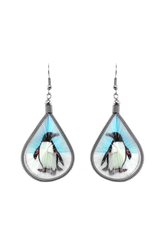 Penguin Bird Animal Graphic Silk Thread Teardrop Dangle Earrings - Womens Fashion Handmade Jewelry Nature Accessories