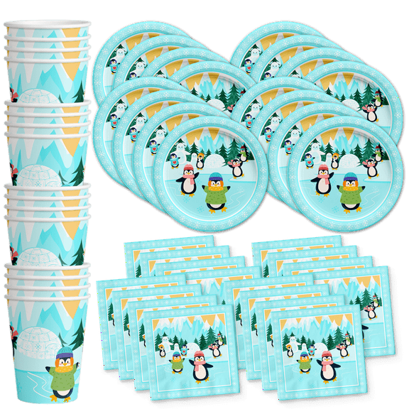 Penguin Birthday Party Supplies Set Plates Napkins Cups Tableware Kit for 16