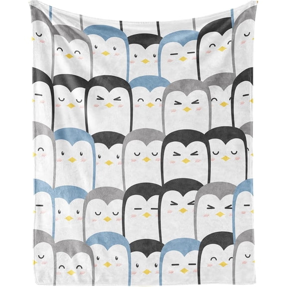 Penguin Blanket, 30"x40" Flannel Cute Penguins Themed Stuffed Animal White Throw, Soft Nap Throw Blanket for Home Boys Girls Women Penguin Lovers Gifts