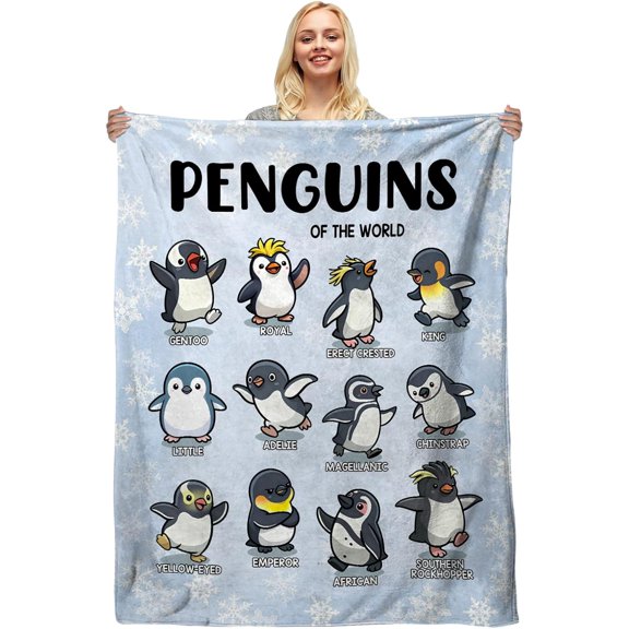 Penguin Blanket for Adults, Penguin Gifts for Women Adult, Types of Penguins Blanket Penguins Lovers Gifts Decor Soft Cozy Flannel Fleece Illustration Blankets Home Decor 50x 60