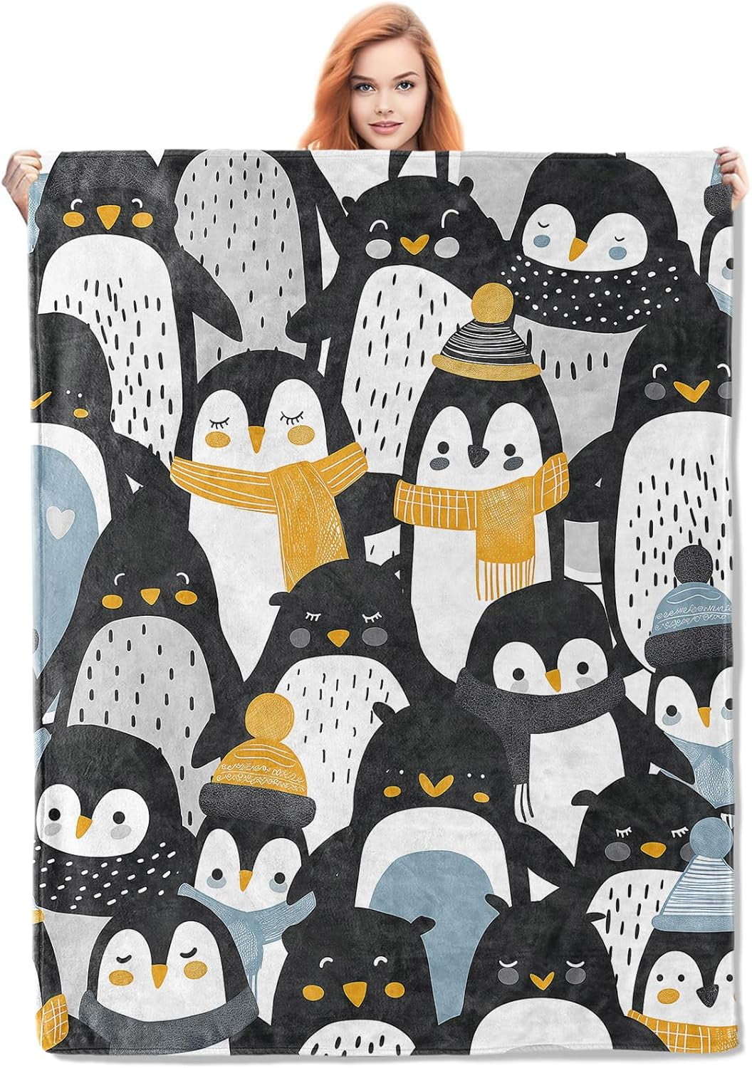 Penguin Blanket,Cute Animal Flannel Throw Blankets,Soft Warm Lightweight Cozy Plush Cartoon Throws for Bedroom Sofa Home Decor Gifts for Women Girls 50"x40"