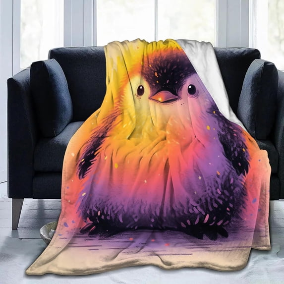 Penguin Blanket, Cute Baby Penguin Flannel Throw Blanket, Soft Plush Penguin Gifts for Girls Boys, Kids Funny Animal Print Birthday Ideas, White Black Orange,40 in x 50 in