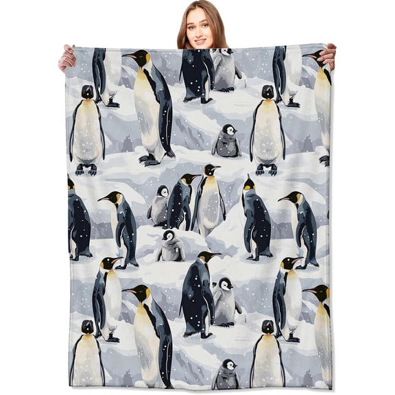 Penguin Blanket Cute Emperor Penguin Family Throw Blankets,Birthday Gifts for Kids Adult & Animal Lovers,Lightweight Soft Fleece Cozy for Sofa Couch Bed Room Travel Winter Decor 50x60in