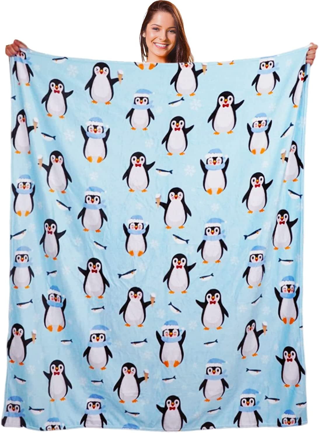 Penguin Blanket Cute Penguin Gifts for Women Men Teens Blue Penguin Throw Blankets Cozy Soft Kawaii Snowflake Cartoon Plush Blanket Christmas Birthday Gifts Penguins Stuff Decor 50x60 inch Walmart.c...