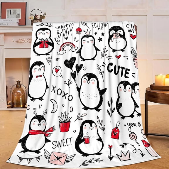 Penguin Blanket Cute Penguin Fleece Throw Blanket Fuzzy Plush Super Soft Cozy Warm Penguin Decor Stuffed Animal Bedding Blanket Gifts for Boys Girls Kids Adult Men Women 50"x60"