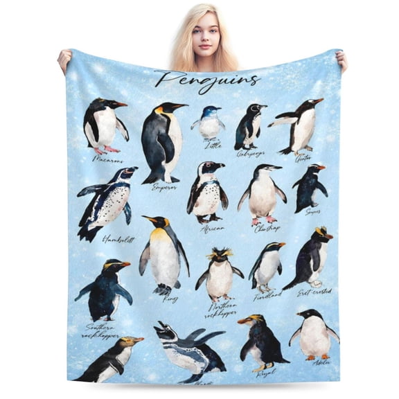 Penguin Blanket Cute Penguins Throw Blankets for Animal Plush Cozy Flannel Fleece Ultra Soft Fuzzy Snowflakes Party Blanket for Bed Couch Sofa 50x40