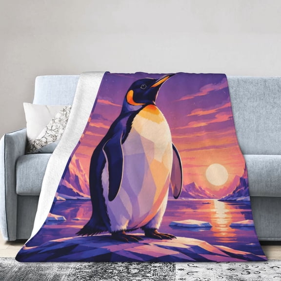 Penguin Blanket Gift Throw Blanket Arctic Sunset Wildlife Gift for Women Men Nature Lovers Decor 50x40