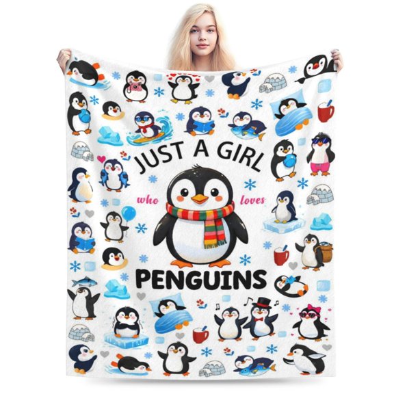 Penguin Blanket Gifts for Women Ultra Soft Flannel Penguin Throw Blanket Penguins Lovers Birthday Gifts Decor Stuff 50x40