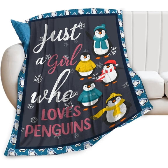 Penguin Blanket Penguin Gifts for Girls Women Just A Girl Who Loves Penguin Throw Blanket for Kids Adults Soft Warm Cozy Fleece Blanket for Couch Sofa Bed 40"x50"