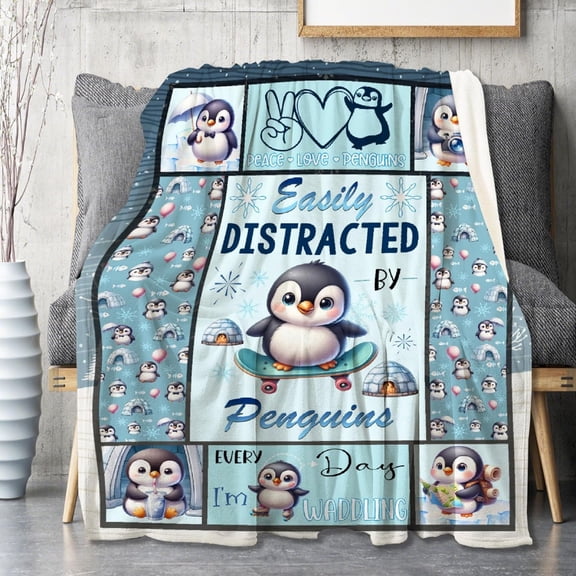 Penguin Blanket, Penguin Gifts for Women Men Penguin Lovers, Penguins Plush Quilt, Lightweight Soft Flannel Animals Throw for Bed Sofa Couch Travel Room Decor 60"X80" for Adults