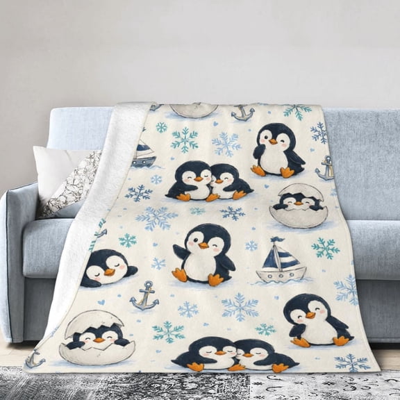 Penguin Blanket Penguin Snowflake Boat Anchor Soft Cozy Fleece Blanket Gift for Women Kids 50x40