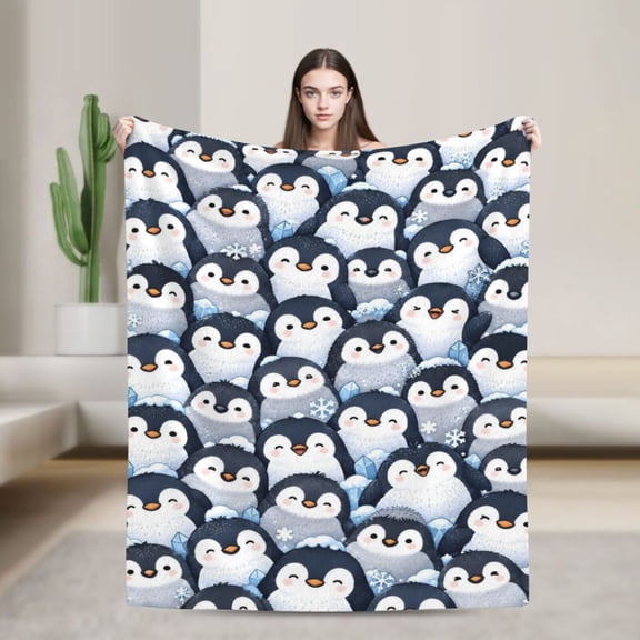 Penguin Blanket Winter Snow Cute Flannel Throw Blanket Gift for Kids Who Love Penguins 50x40 in
