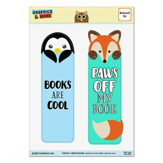 Penguin Books are Cool and Fox Paws Off My Book Set of 2 Bookmarks