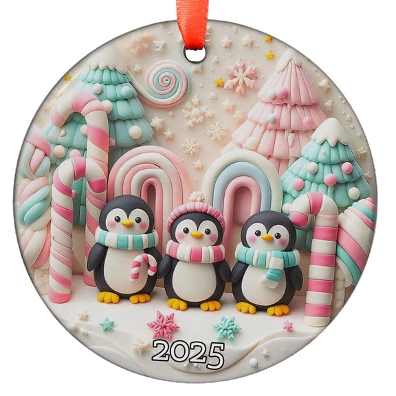 Penguin Candy Cane Ornament 2025, Cute Christmas Tree Decoration, Pastel Holiday Decor, Kawaii Winter Ornament, Arctic Animal Xmas Gift, Holiday Keepsake, Xmas Tree Hanging Decorat
