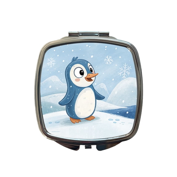 Penguin Children's Illustration Style Travel Makeup Handbag Purse Small Pocket Compact Mirror