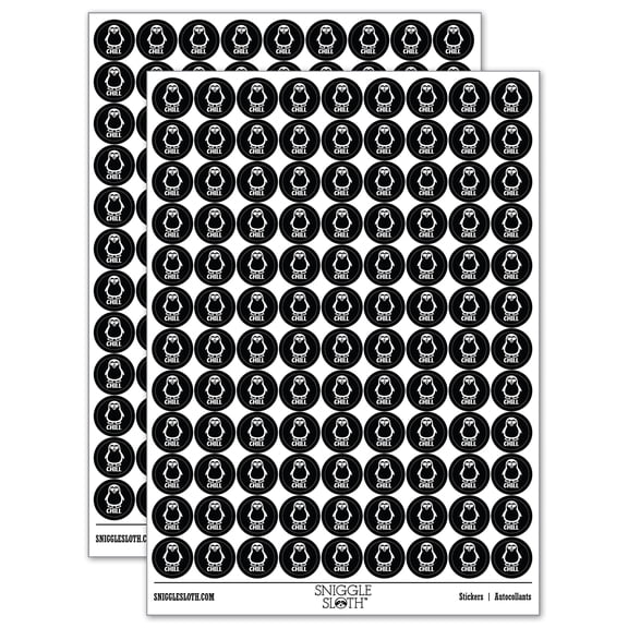 Penguin Chill 200+ Round Stickers - Black - Gloss Finish - 0.50" Size