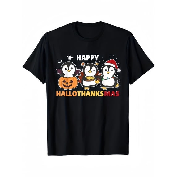 Penguin Christmas Halloween Costume Happy Hallothanksmas T-Shirt Summer Comforta