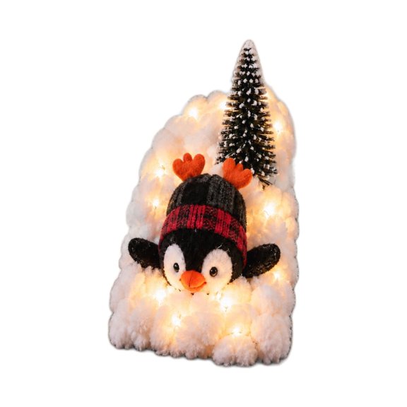 Penguin Christmas Stair Snow Decor, Lighted Banister Display with Warm Glow, Adjustable Holiday Staircase Decorations for Indoor Railing Hallway