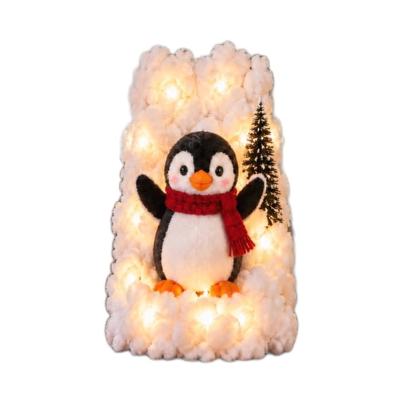 Penguin Christmas Stair Snow Decor, Lighted Banister Display with Warm Glow, Adjustable Holiday Staircase Decorations for Indoor Railing Hallway