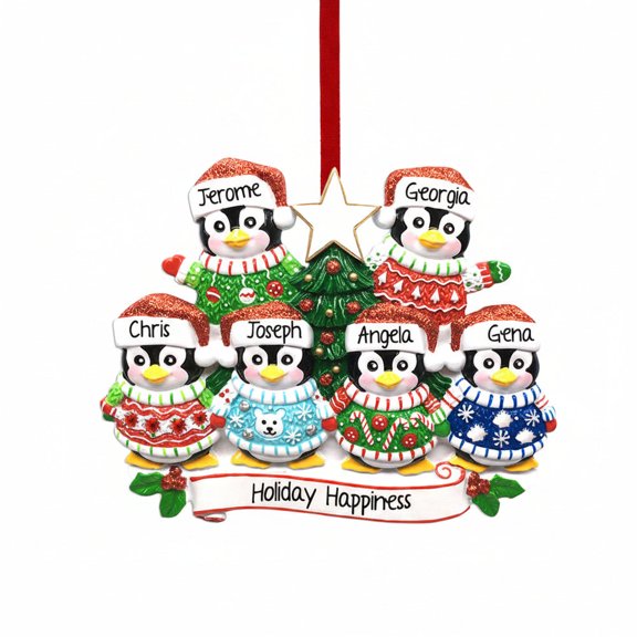PolarX Penguin Christmas Sweater Family Ornament, Family of 6