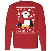 Penguin Christmas T-Shirt for Men Long Sleeve Ugly Christmas Sweatshirt - S M L XL 2XL Xmas Graphic Tee - Christmas Mens Shirt Graphic Tee Xmas Gifts for Him