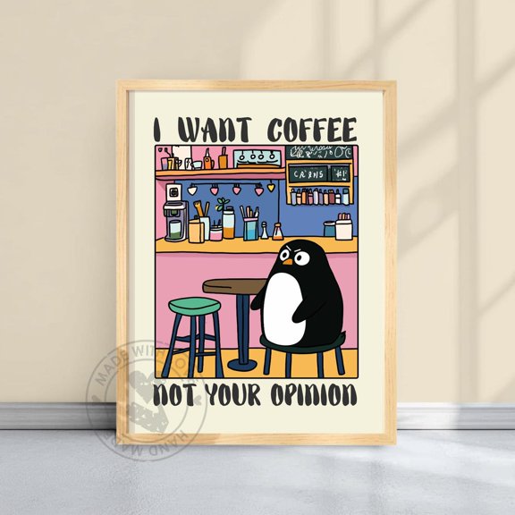 Penguin Coffee Quirky Animal Retro Kitchen Cafe Wall Art Decor Unframed Paper Print