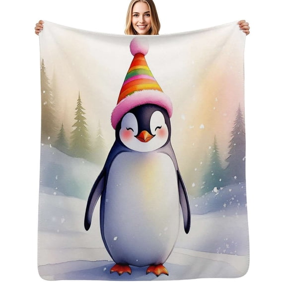 Penguin Colorful hats Flannel Blanket Warm Soft Bedding Throws Winter Camping Chair Sofa Bed