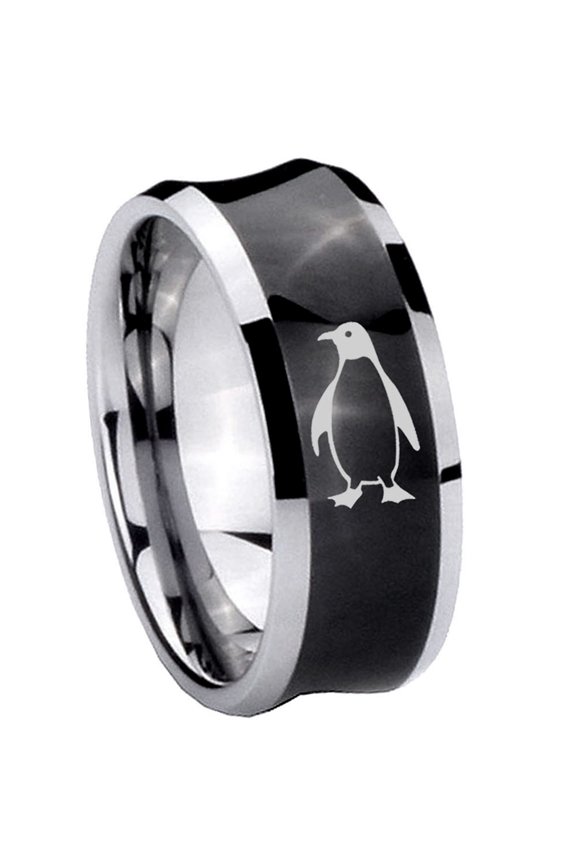 Penguin Concave Black Tungsten Men Ring 10MM