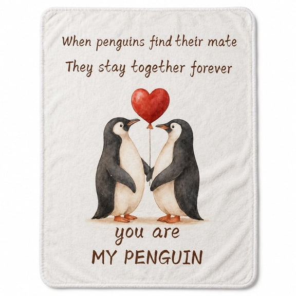 Penguin Couple Sherpa Blanket, Soft Polyester Fleece Throw