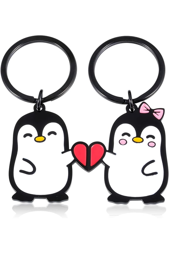 Penguin Couple Valentines Day Gift for Him Her Boyfriend Girlfriend Matching Lovers Cute Keychain for Husband Wife One Year Anniversary Birthday Wedding Best Friend