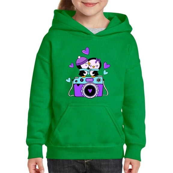 Penguin Couple W Camera Hoodie Juniors -Image by Shutterstock,  Large