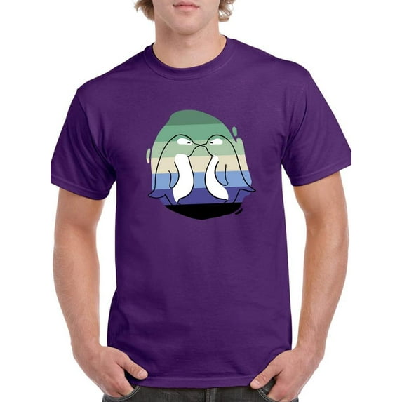 Penguin Couple W Pride Flag T-Shirt Men -Smartprints Designs, Male 4X-Large