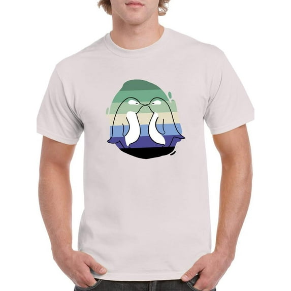 Penguin Couple W Pride Flag T-Shirt Men -Smartprints Designs, Male 5X-Large