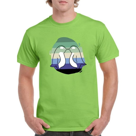 Penguin Couple W Pride Flag T-Shirt Men -Smartprints Designs, Male XX-Large