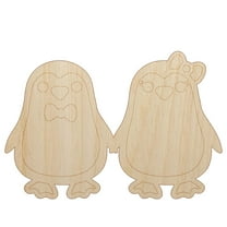 Penguin Couple in Love Anniversary Wood Shape Unfinished Piece Cutout Craft DIY Projects - 4.70 Inch Size - 1/8 Inch Thick