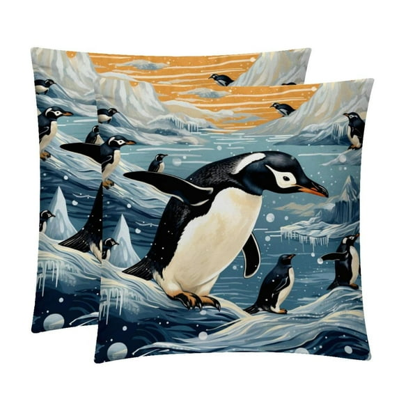 Penguin Covers Set of 2 with Velvet Fabric and Unique Patterns for 16x16, 18x18, 20x20 Inch Throw Pillow Inserts, Throw Pillows, Throw Pillow - for Any Occasion
