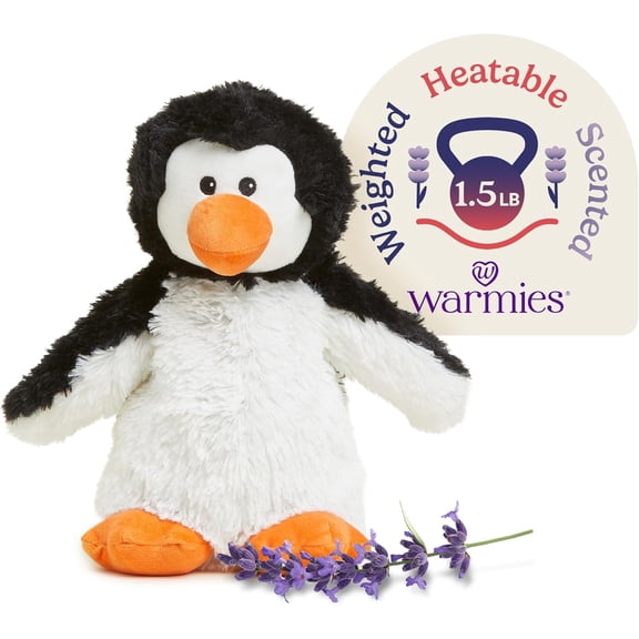 warmies 13” Penguin Stuffed Animal, Microwavable Heated Plushies and Weighted Soft Plush Toys