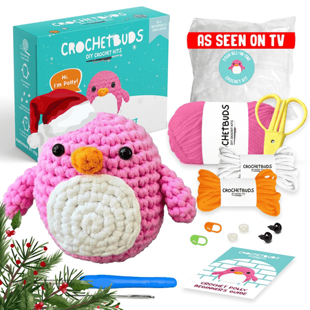Crochetbuds Penguin Crochet Kit | Beginner-friendly DIY Craft for Kids, Teens & Adults | Fun, Easy & Adorable Kit (Pink)