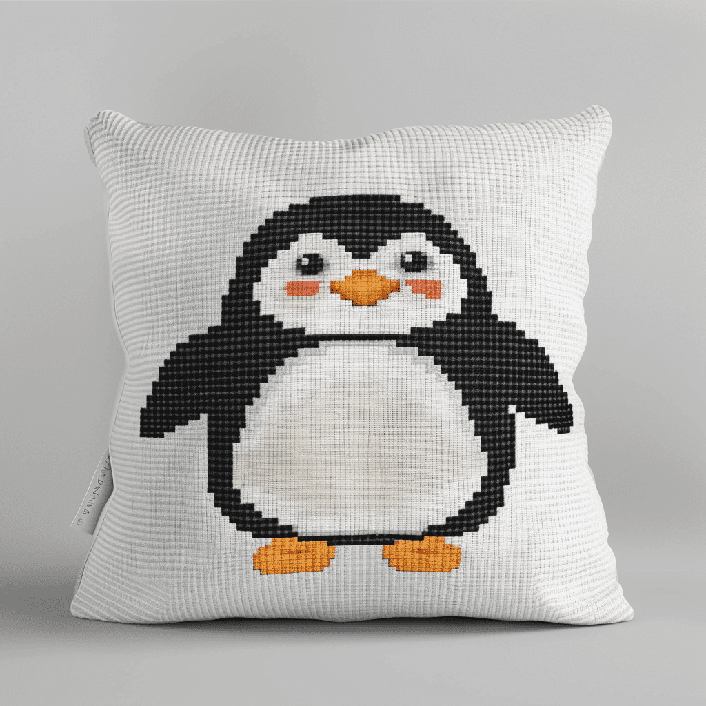 Penguin Cross Stitch Pillow Cover Kit , 17.72" x 17.72" , Cross Stitch Kits Stamped (11 Count)