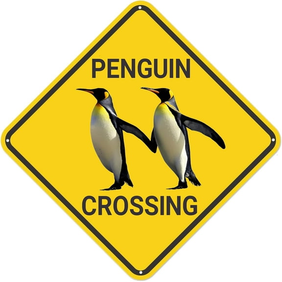 Penguin Crossing Sign, Penguin Sign Penguin Decor Penguin Lover Gift, Funny Animal Wall Decor for Home/Farmouse/Yard, Quality Metal Sign 12"x12"