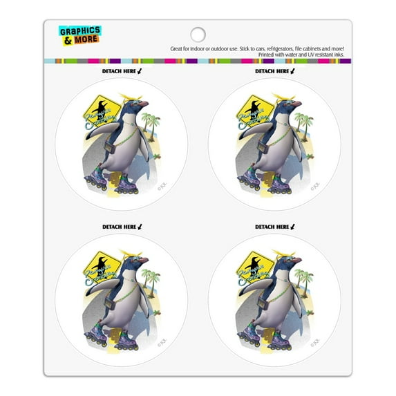 Penguin Crossing Sunglasses Refrigerator Fridge Locker Vinyl Circle Magnet Set