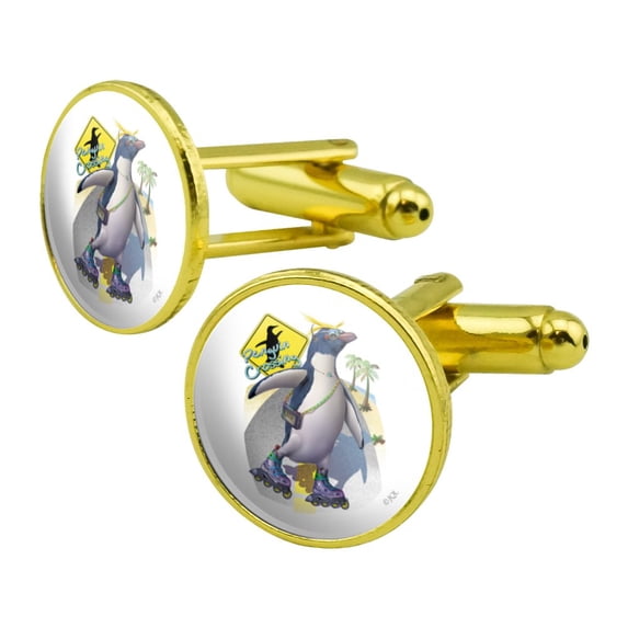 Penguin Crossing Sunglasses Round Cufflink Set Gold Color