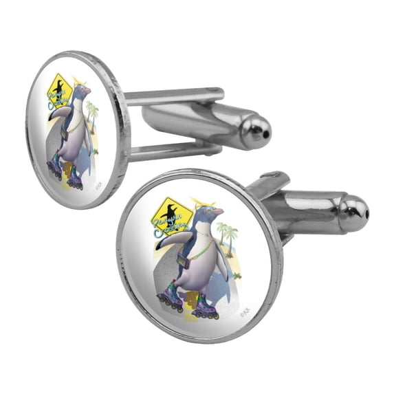 Penguin Crossing Sunglasses Round Cufflink Set Silver Color