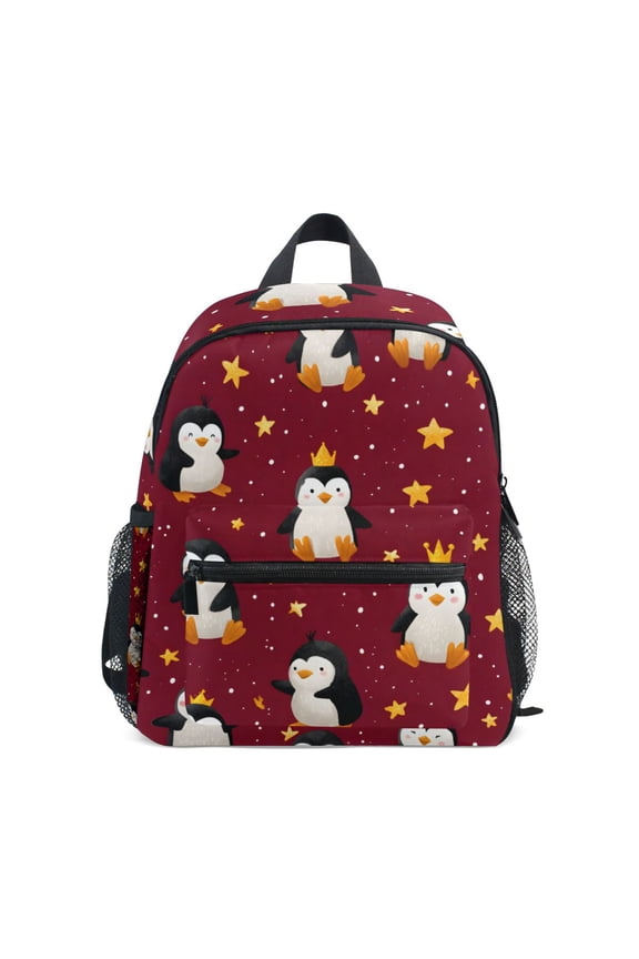 Penguin Crown Pattern Mini Backpack Cute Small Backpack with Chest Strap and Whistle Ages 3-8